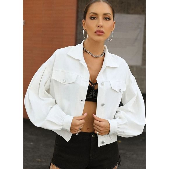 Blue Puffed Sleeve Denim Jacket - Picture 6 of 6